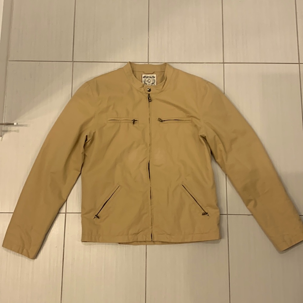 Grayers Men’s Cotton Tan Motorcycle Jacket with Zipper Detail